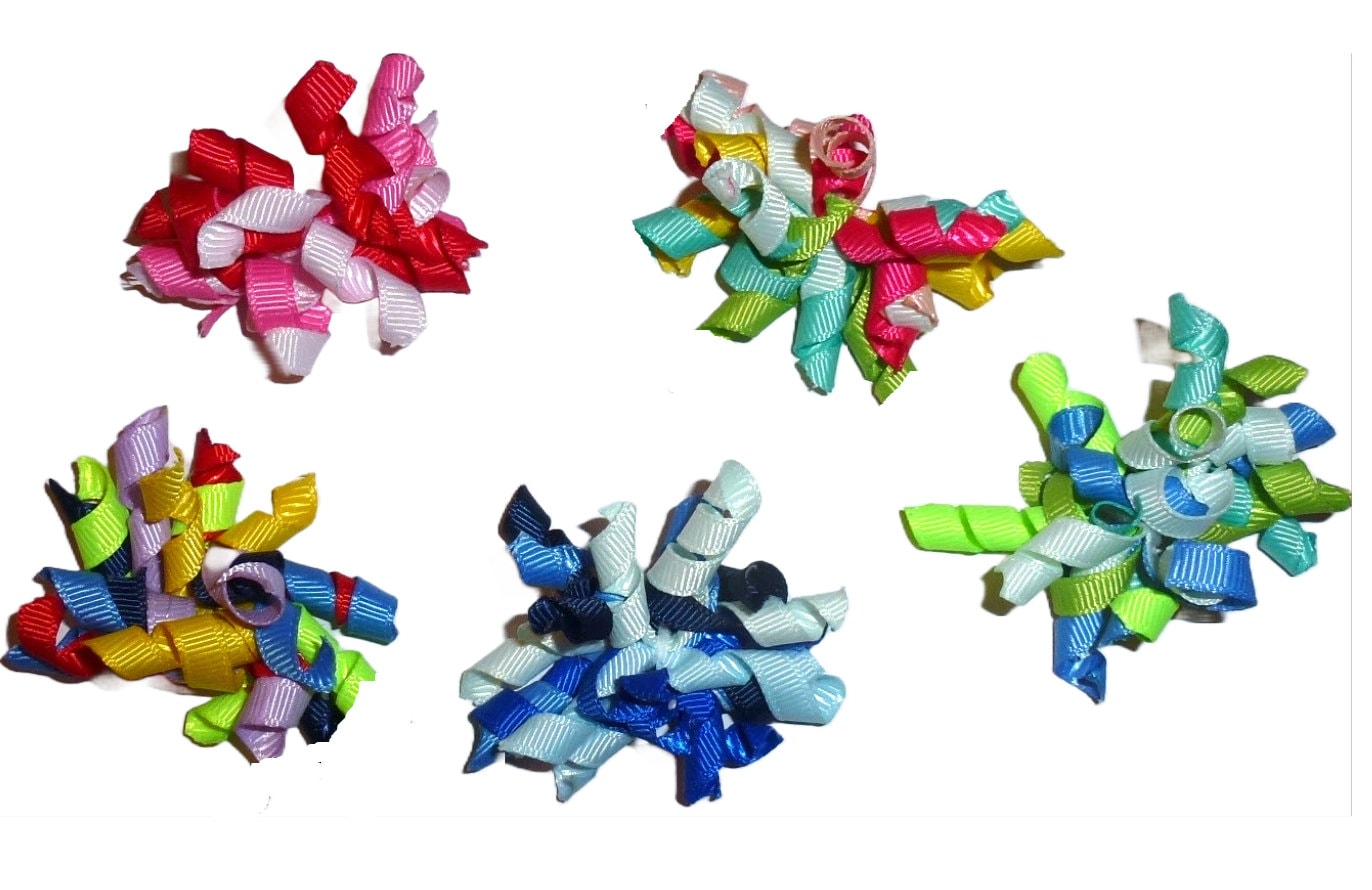Puppy Bows small multicolor Korker loop dog bow pet hair clip barrette or latex bands corky curly corker
