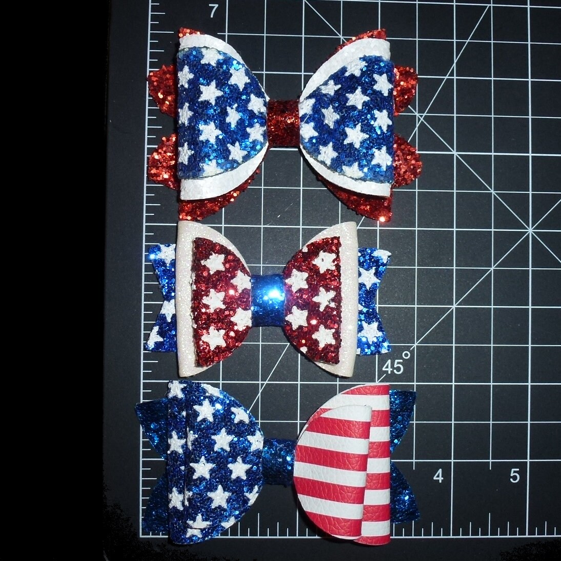 DogBowBarrettes 4th of July THREE SIZES red white glitter stars patriotic pet hair bow collar slide accessory barrette USA (DC10)