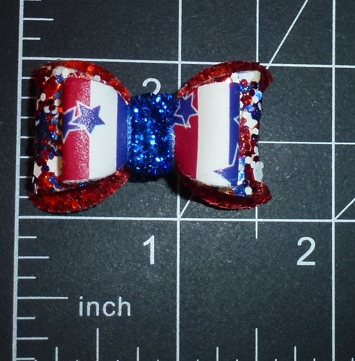 DogBowBarrettes 4th of July THREE SIZES red white glitter stars patriotic pet hair bow collar slide accessory barrette USA (DC10)