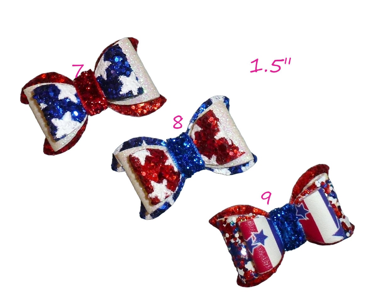 DogBowBarrettes 4th of July THREE SIZES red white glitter stars patriotic pet hair bow collar slide accessory barrette USA (DC10)