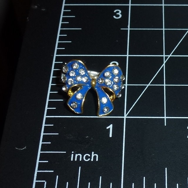 Puppy Bows super TINY blue or teal bowknot rhinestone pet hair barrette (fb404d)