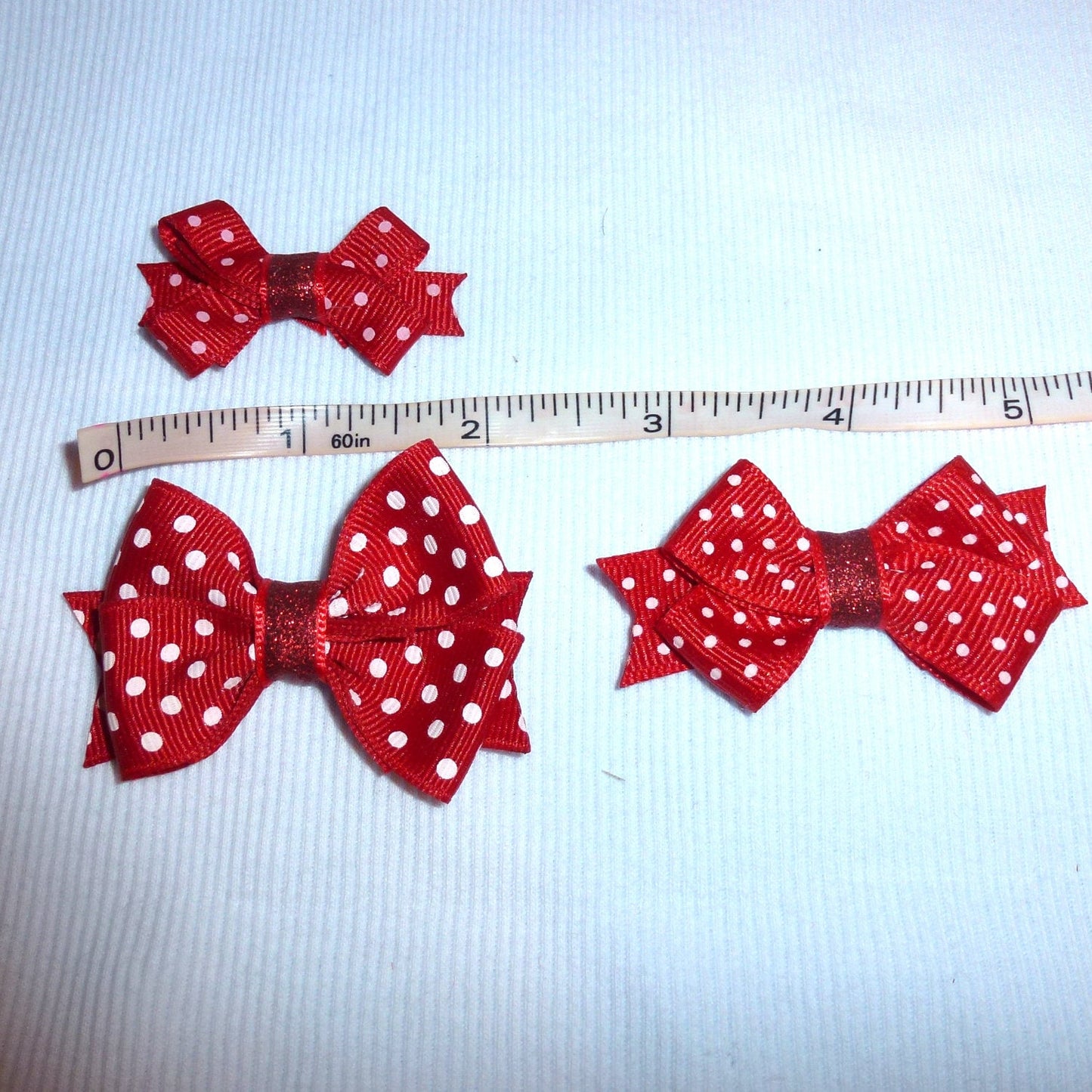 Puppy Bows ~ dog hair SMALL pet snap clips red white polka dots 3 sizes 5 colors topknots (CD)