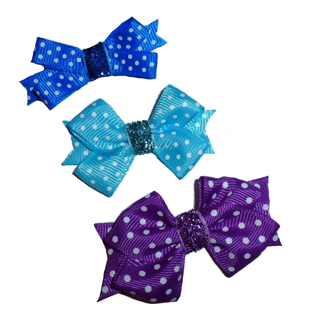 Puppy Bows ~ dog hair SMALL pet snap clips red white polka dots 3 sizes 5 colors topknots (CD)