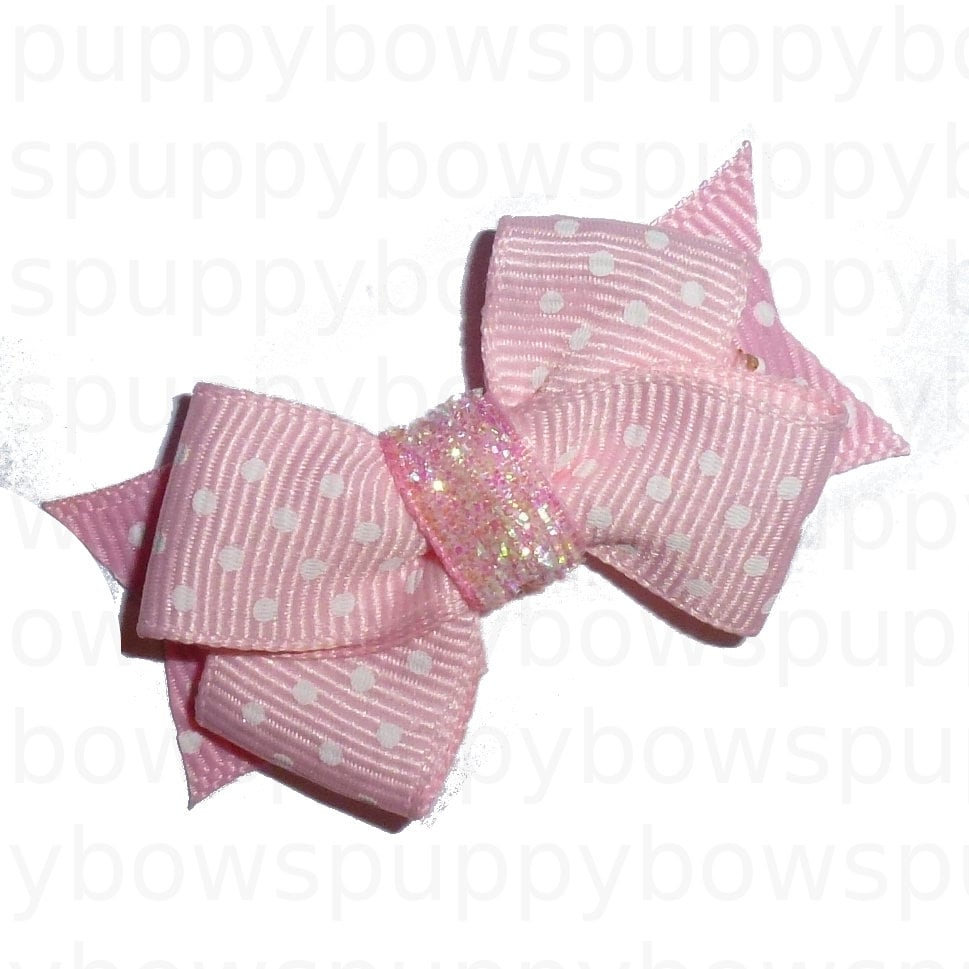 Puppy Bows ~ dog hair SMALL pet snap clips red white polka dots 3 sizes 5 colors topknots (CD)