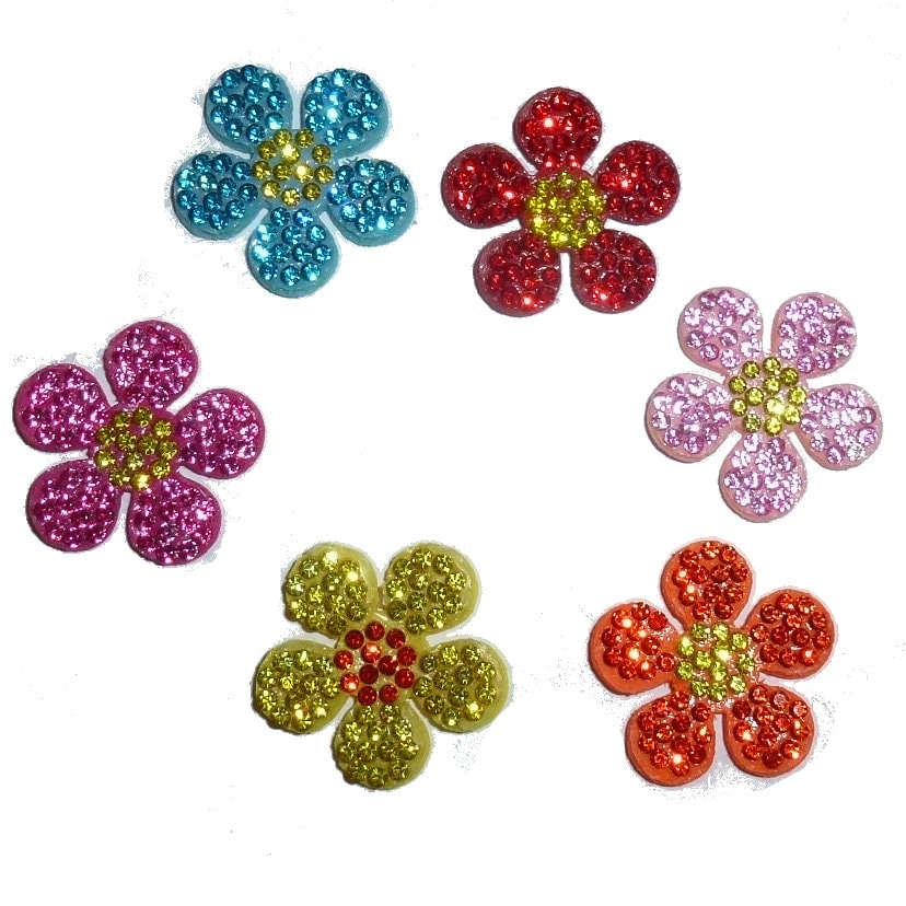Puppy Bows ~ 1 for 2.69 2 for 4.69 padded rhinestone daisy flower small around 1" pet hair bow - (fb136)