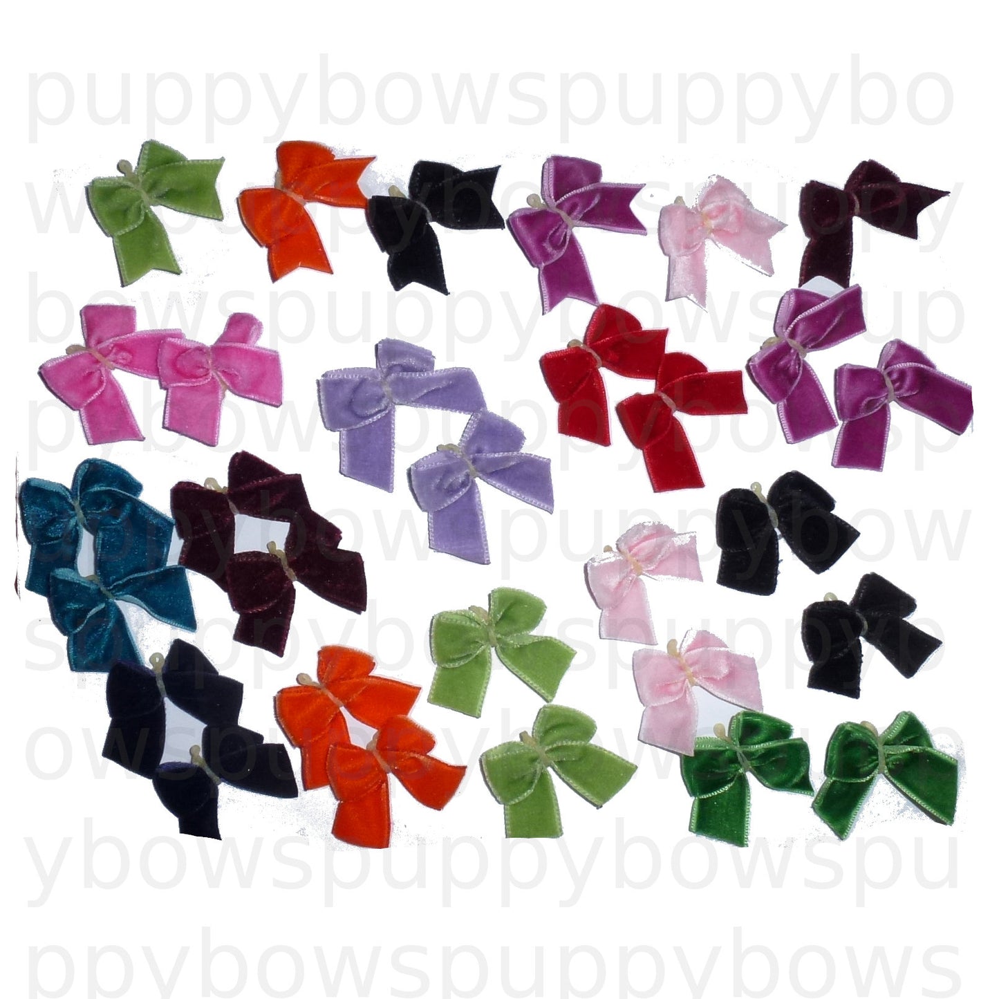 Puppy Bows ~ 30 posh velvet everyday dog grooming bows latex bands assorted colors