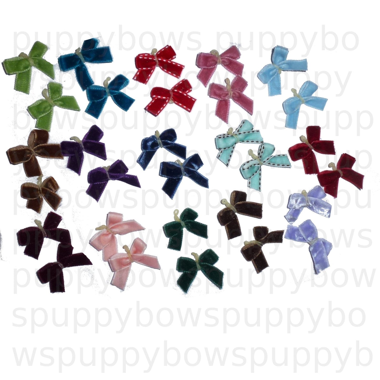 Puppy Bows ~ 30 posh velvet everyday dog grooming bows latex bands assorted colors