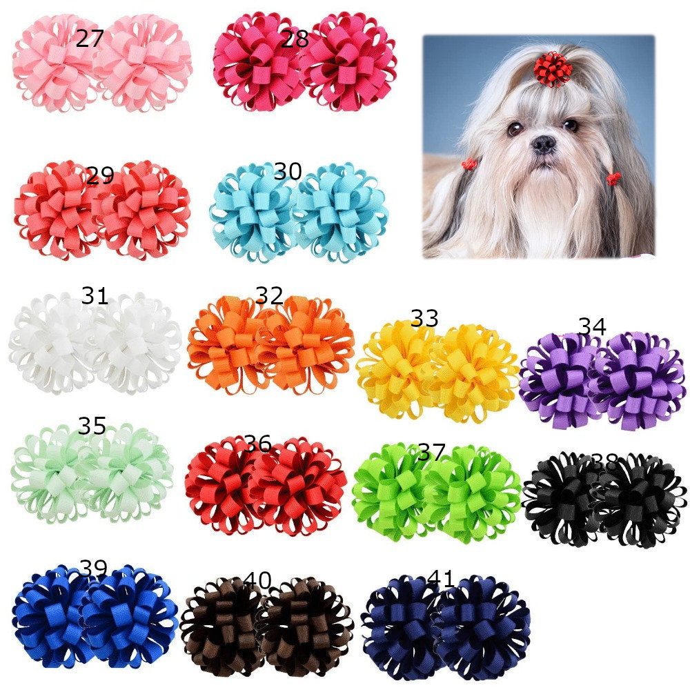 Puppy Bows ~ Fun multi loopy puff hair bows collar slide barrette or bands pet dog bow