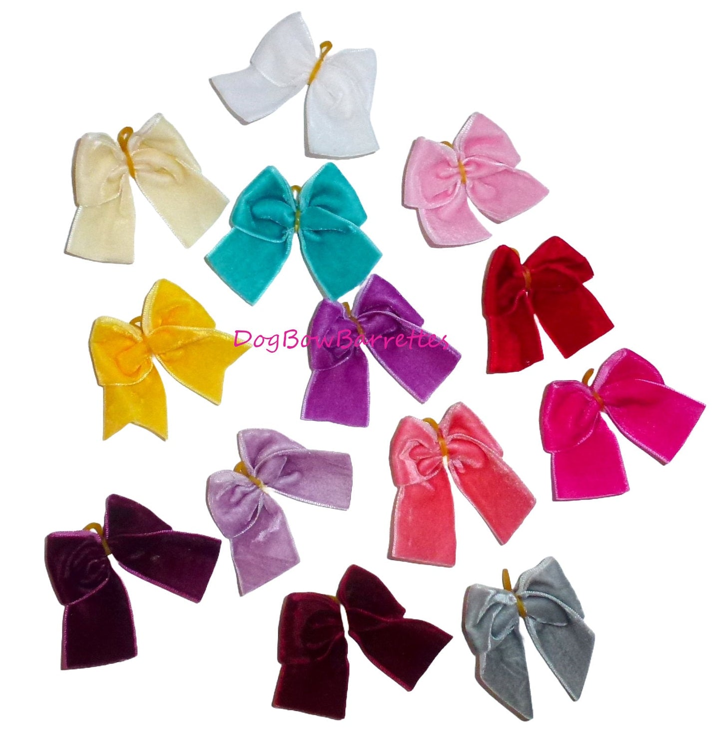 Puppy Bows ~ 30 posh velvet everyday dog grooming bows latex bands assorted colors