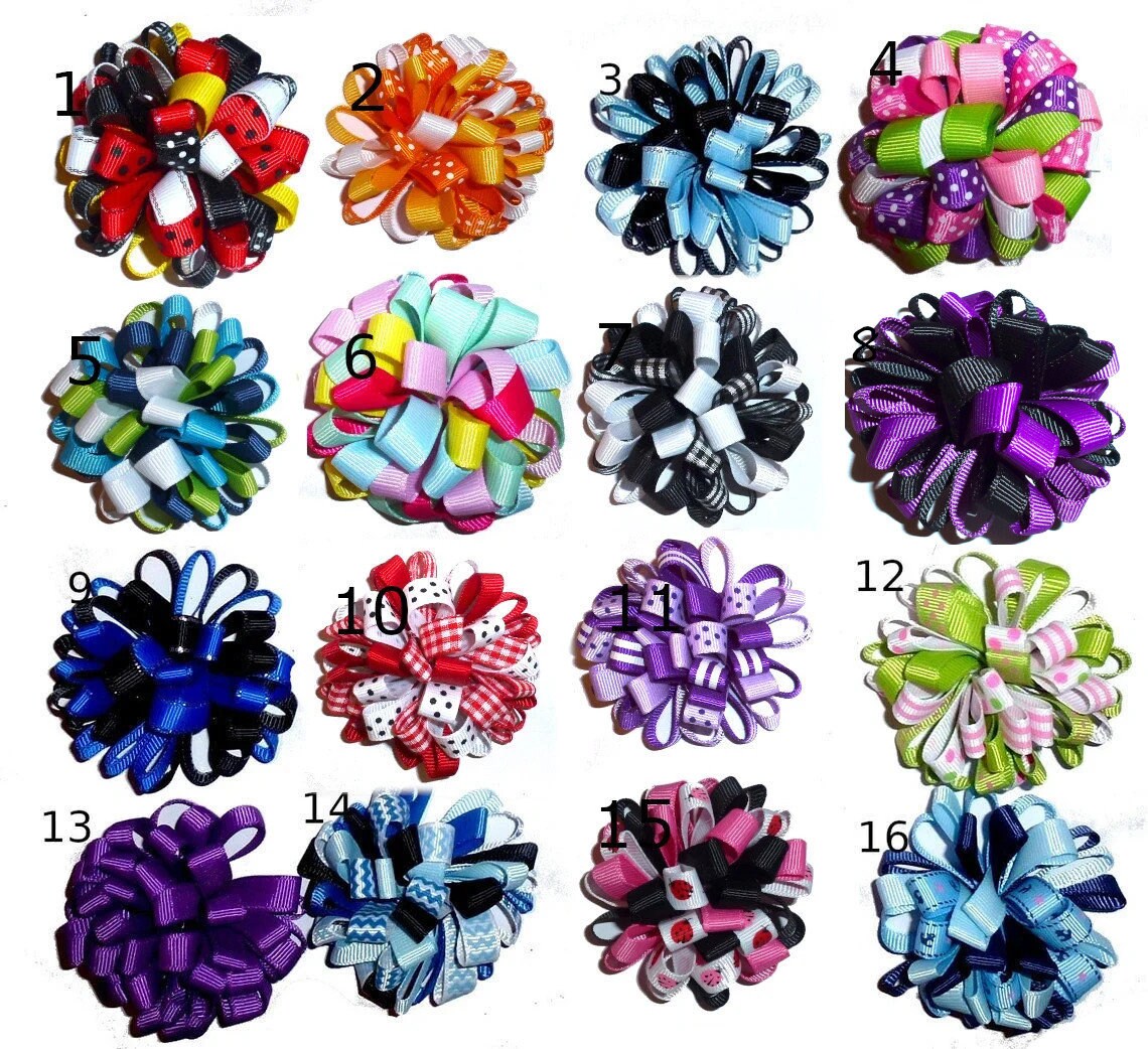 Puppy Bows ~ Fun multi loopy puff hair bows collar slide barrette or bands pet dog bow