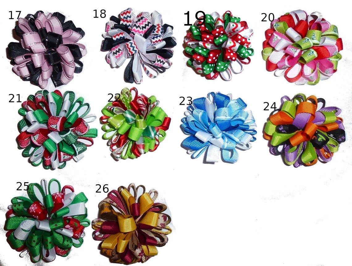 Puppy Bows ~ Fun multi loopy puff hair bows collar slide barrette or bands pet dog bow