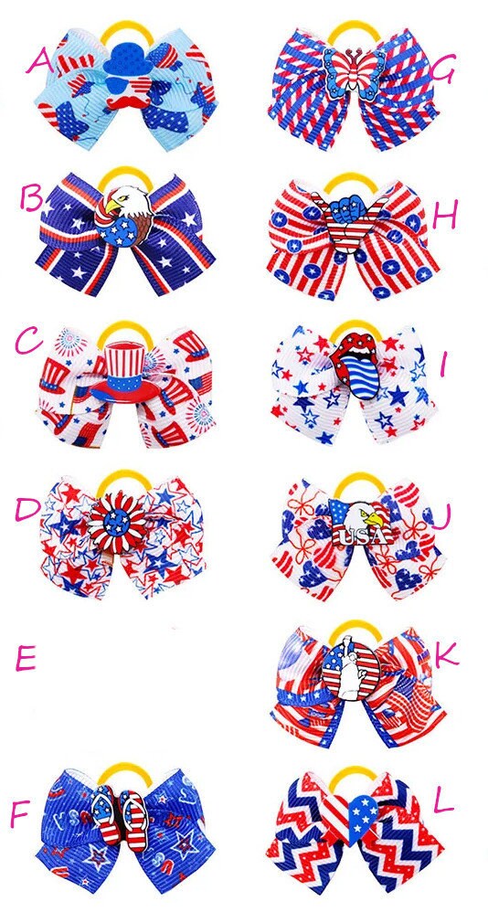 July 4th patriotic 2 FOR 4.00 American independence Flag day everyday dog groomers grooming pet hair bows (FB616)
