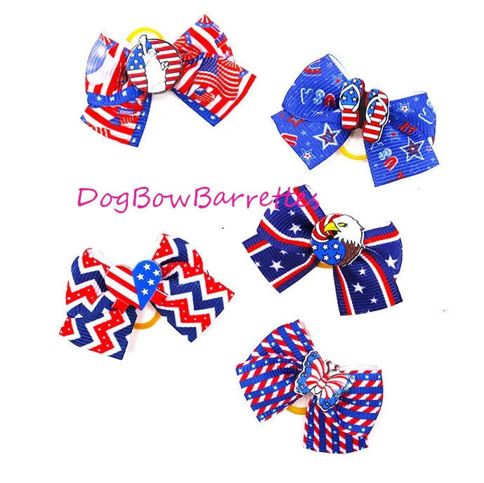 July 4th patriotic 2 FOR 4.00 American independence Flag day everyday dog groomers grooming pet hair bows (FB616)