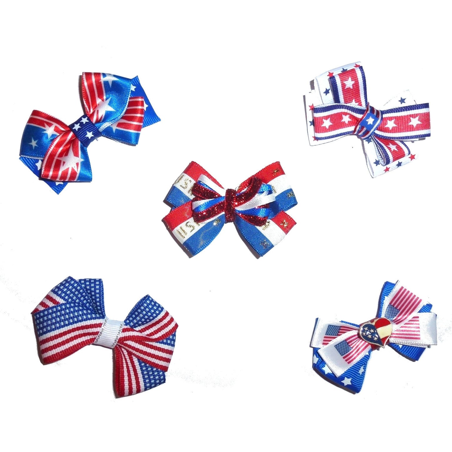 Puppy Bows ~Patriotic 4th of July red/white/blue dog bow pet hair clip barrette or latex bands (fb167)