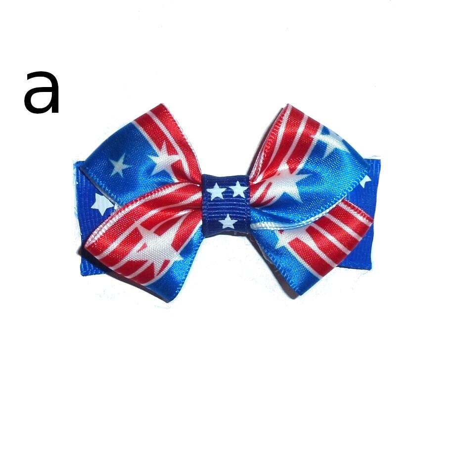 Puppy Bows ~Patriotic 4th of July red/white/blue dog bow pet hair clip barrette or latex bands (fb167)