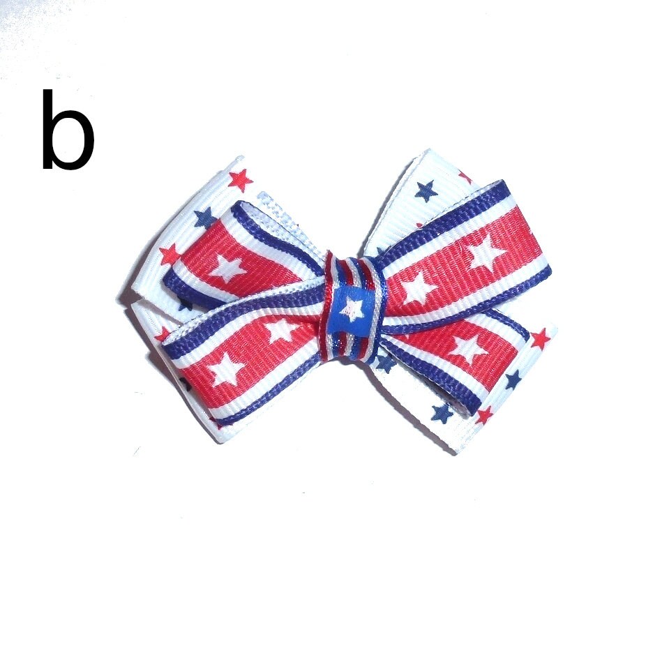 Puppy Bows ~Patriotic 4th of July red/white/blue dog bow pet hair clip barrette or latex bands (fb167)