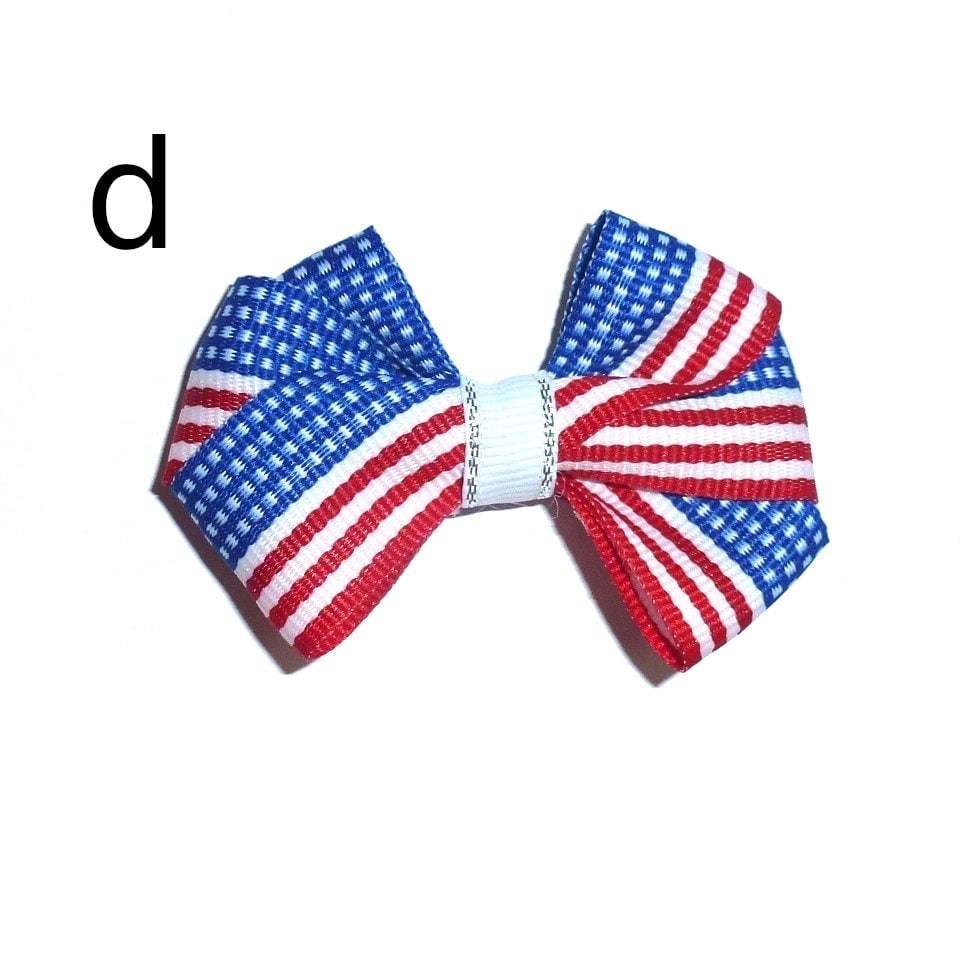 Puppy Bows ~Patriotic 4th of July red/white/blue dog bow pet hair clip barrette or latex bands (fb167)