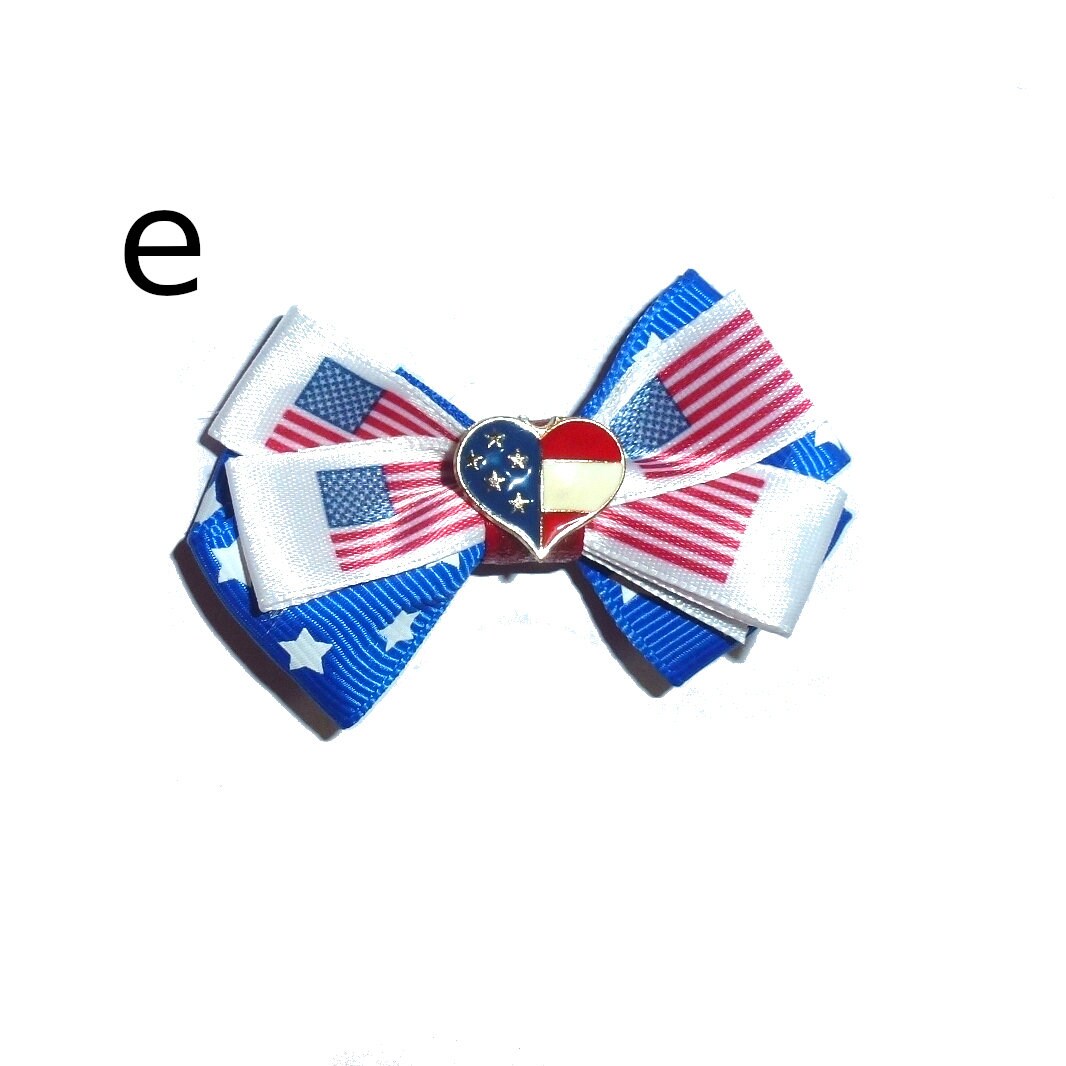 Puppy Bows ~Patriotic 4th of July red/white/blue dog bow pet hair clip barrette or latex bands (fb167)