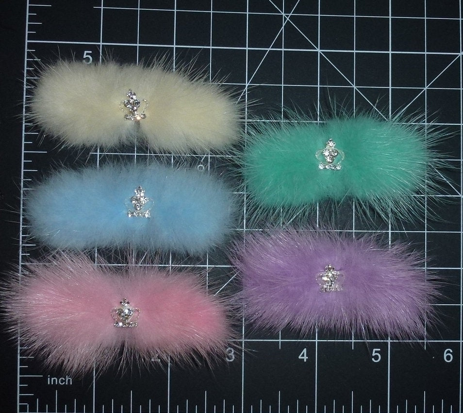 Puppy Bows ~ 3" fuzzy feather fur marabou swatch puff with rhinestone crown pet dog hair bow (fb4)