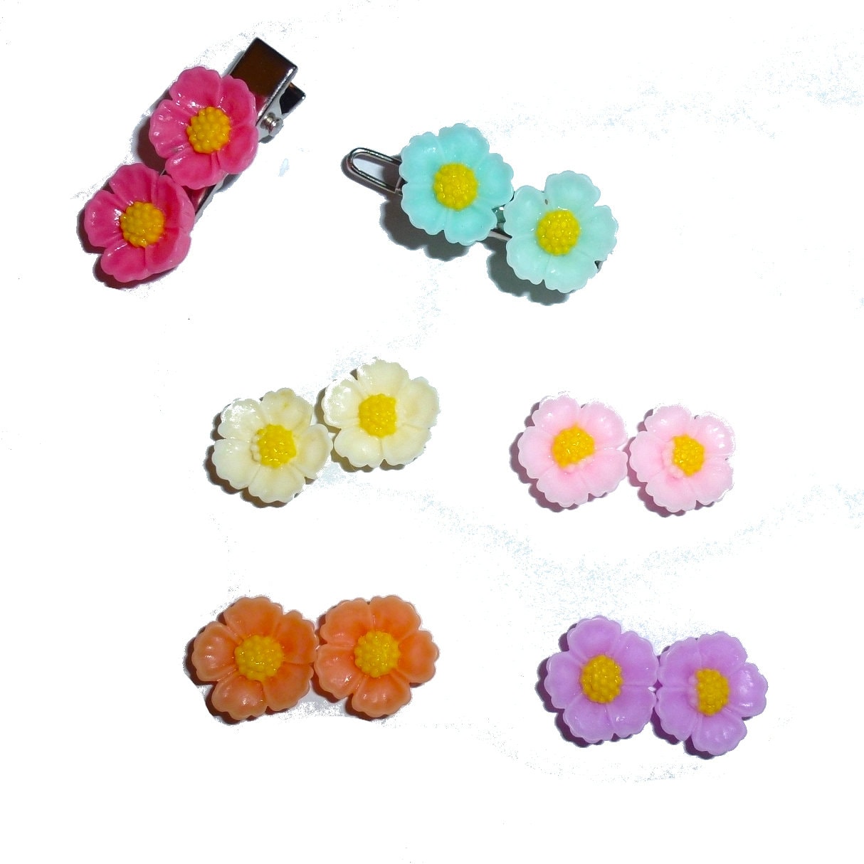 Puppy Dog Bows ~ Tiny fluffy daisy plastic puppy clips pet hair bow barrettes or bands (fb207a)