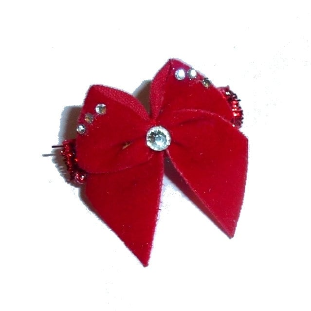 Super tiny rhinestone red velvet bow on french barrette clip pet hair dog bow (fb1AA)