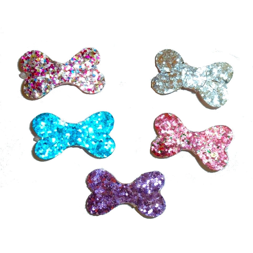 Puppy Bows ~ Glitter topped dog bone pet hair barrette (fb188)