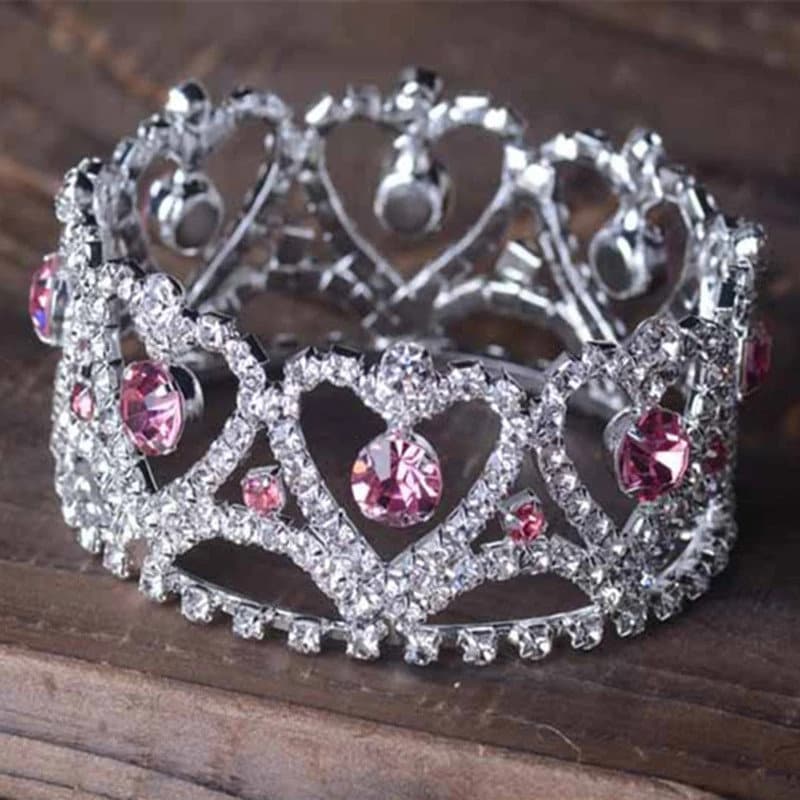 Puppy Bows ~ STUNNING 3D silver full round tiara for dogs pet hair crown beauty pageant style barrette (pink stone)