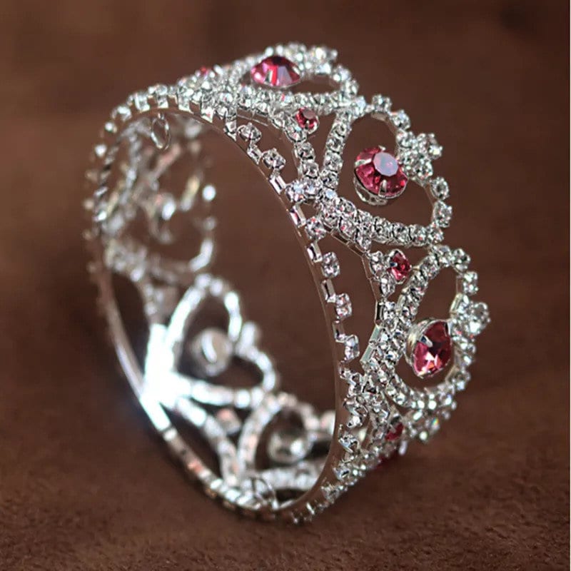 Puppy Bows ~ STUNNING 3D silver full round tiara for dogs pet hair crown beauty pageant style barrette (pink stone)