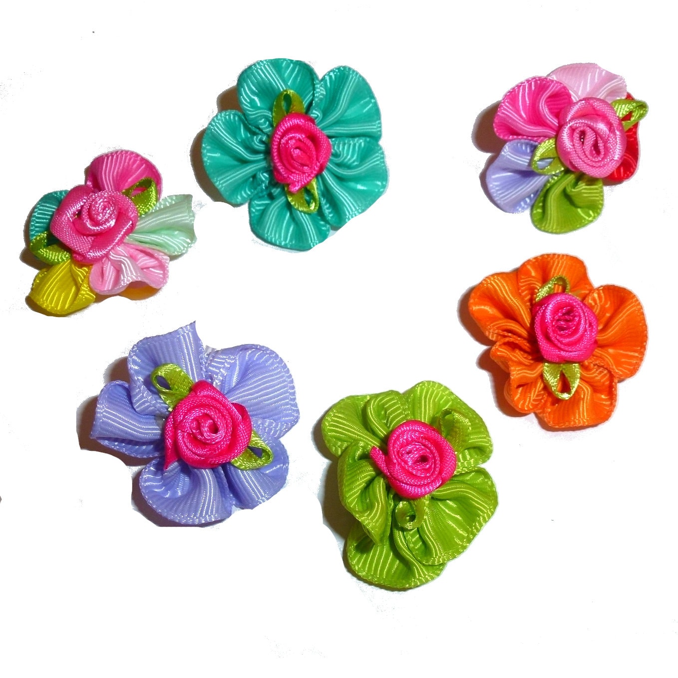 DogBowBarrettes ~ Multicolor hand sewn five petal daisy dog grooming bows flower pet hair bow - (fb208)