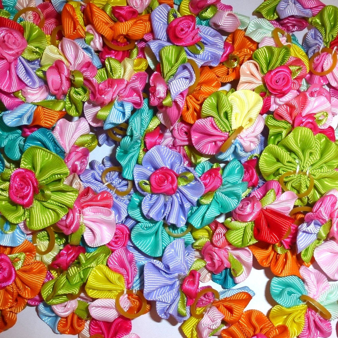 DogBowBarrettes ~ Multicolor hand sewn five petal daisy dog grooming bows flower pet hair bow - (fb208)