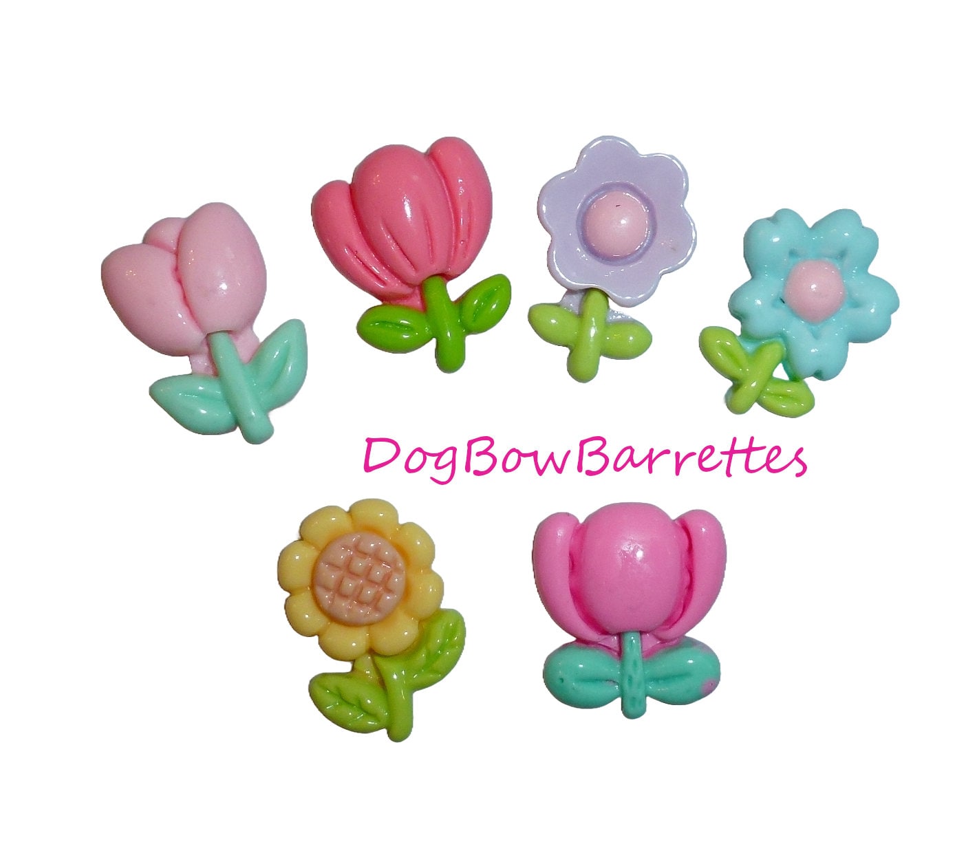 Puppy bows ~ Set of 6 fun flowers daisy tulip bow for small dogs pet (FB631)