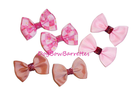 Puppy bows ~  Pink pairs pet hair bow barrettes or bands (FB628)