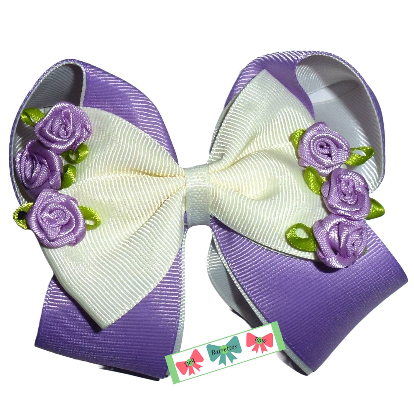 Puppy Bows ~ Pretty purple cream rose flowers dog collar slide accessory (DC41)