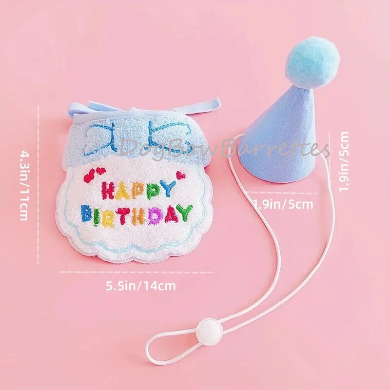 Dog Happy Birthday blue bib and hat party favor home decor photo prop (to27)