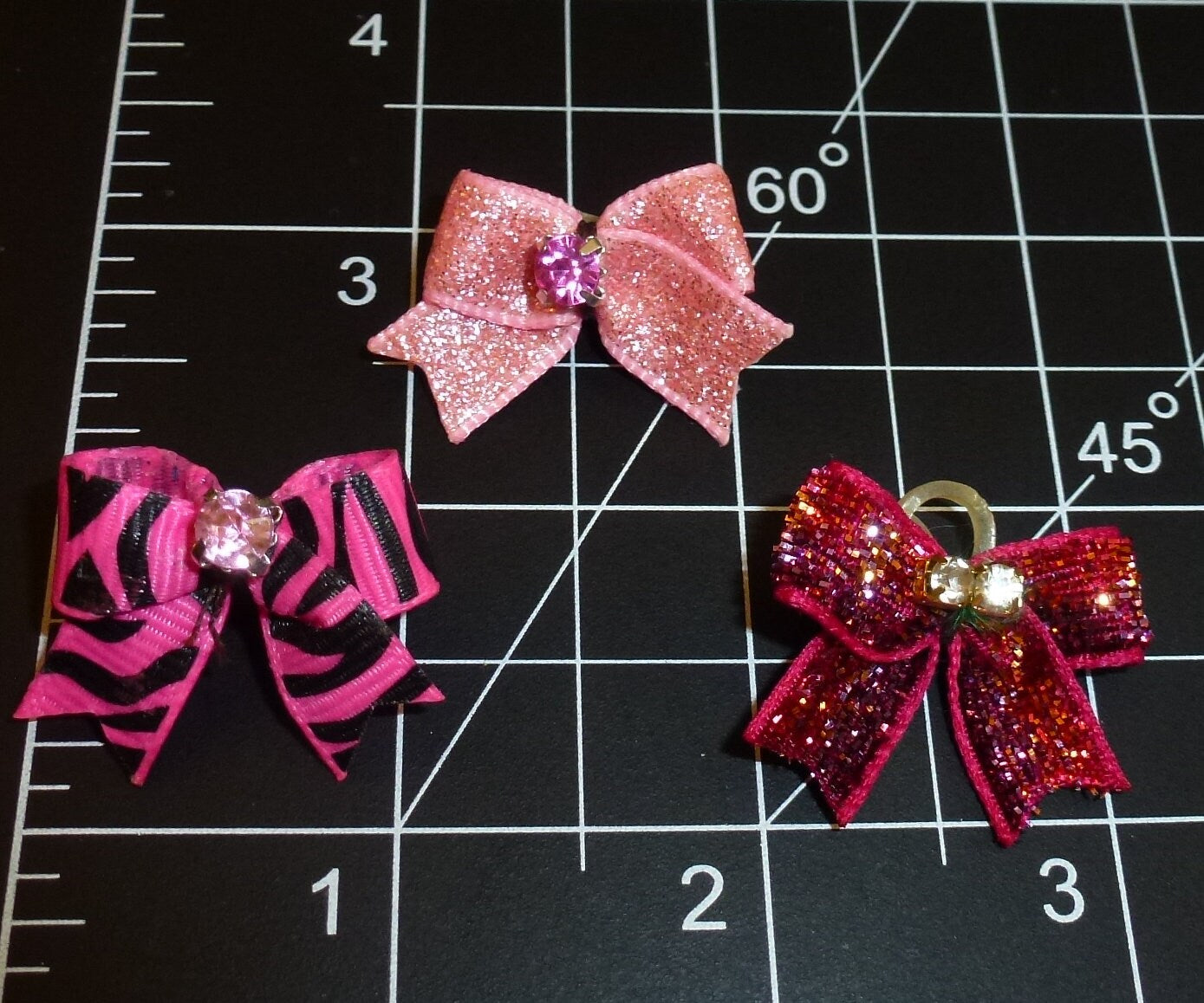 Puppy bows ~ Super tiny 1" pink topknot bow barrettes or bands (FB85)