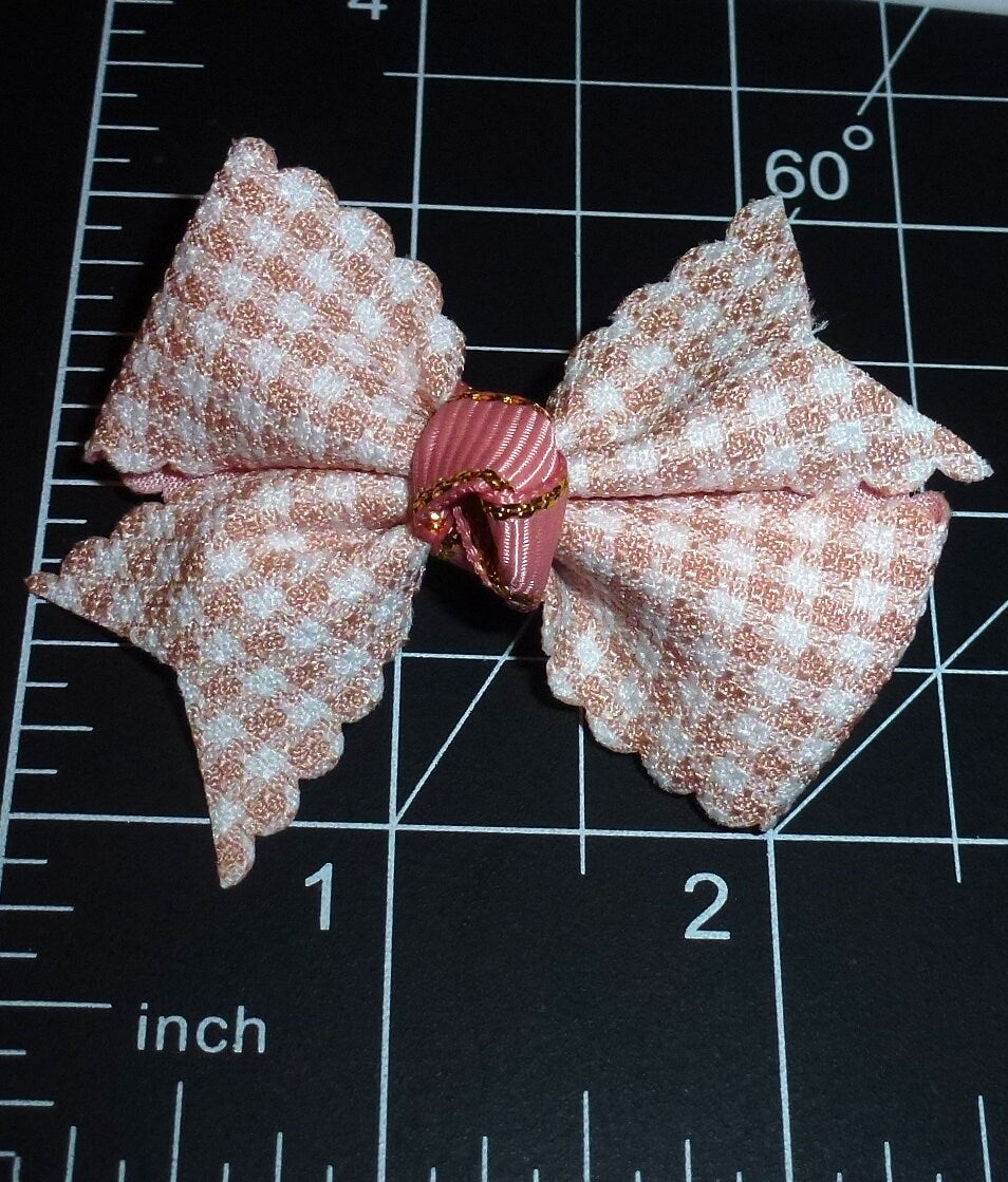 Puppy bows ~ Rose pink check pet hair bow barrettes or bands (FB77)