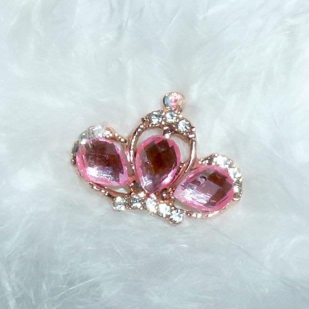 Puppy Bows ~ TINY 1" rhinestone crystal crown dog bow pet hair clip topknot barrette pink or purple (fb277)
