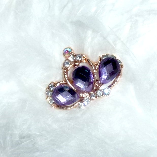 Puppy Bows ~ TINY 1" rhinestone crystal crown dog bow pet hair clip topknot barrette pink or purple (fb277)