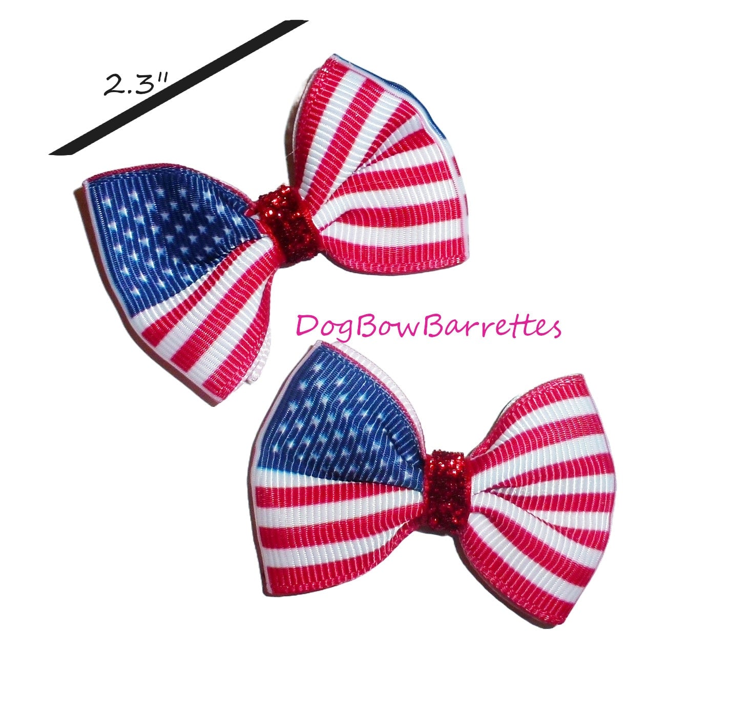 Puppy Bows ~ 4th of July Memorial day Patriotic USA American flag pet hair bow or collar accessory latex bands or barrette (fb47c)