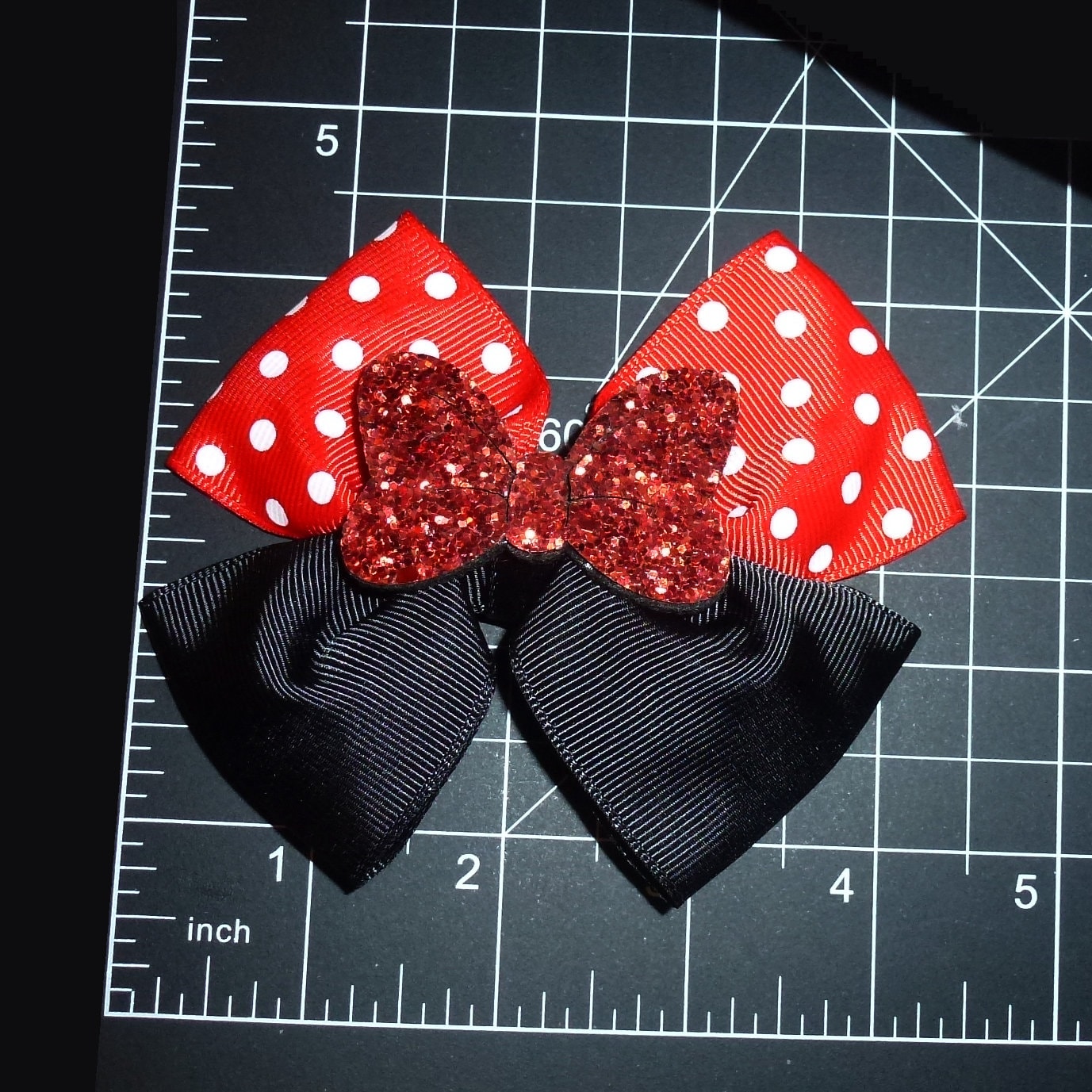 Puppy Bows ~ Minnie Mouse red glitter dots dog bow bands or barrette clips or collar slide (fb524A)
