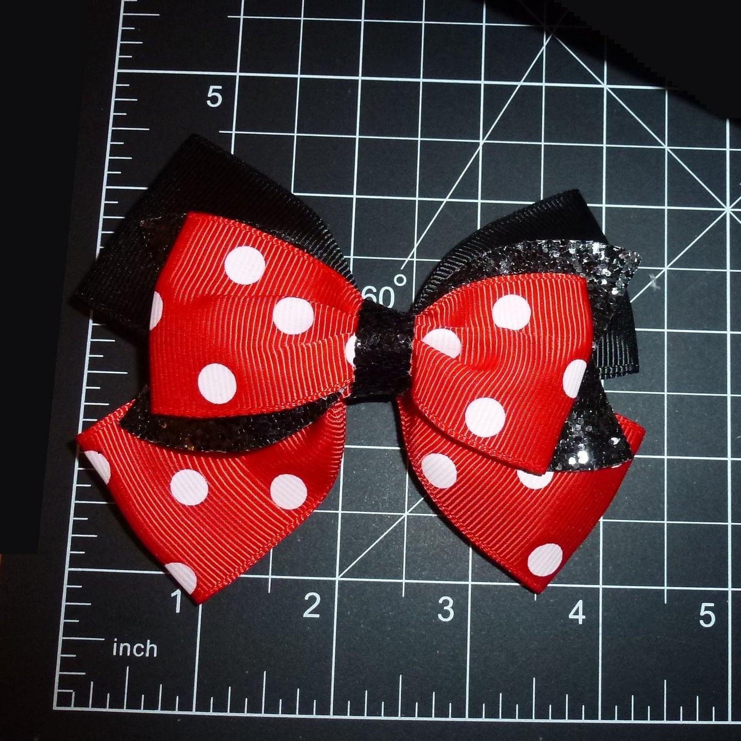 Puppy Bows ~ Minnie Mouse red glitter dots dog bow bands or barrette clips or collar slide (fb524A)
