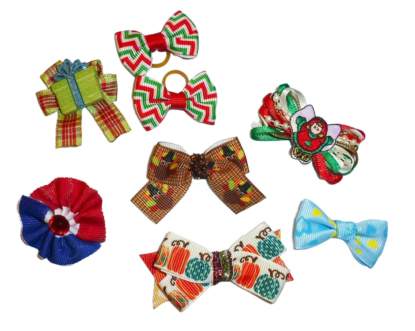 Dog Bow Barrettes Holidays 8pcs pet hair grooming bows (FB613)
