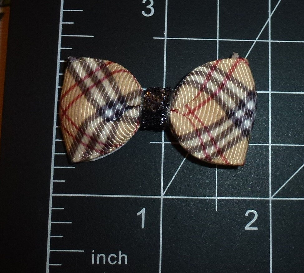 Dog Bow Barrettes brown plaid 10pcs pet hair grooming bows (FB395)