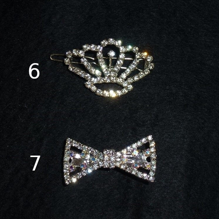 Puppy Bows ~ Rhinestone TIARA multi styles dog hair barrette clip CRYSTAL styles 1-7 ~USA seller