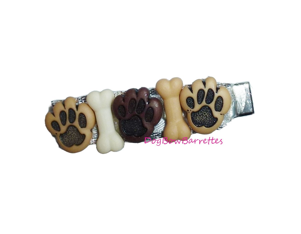 Puppy Bows ~ Bones and paws alligator clip glasses Dog bow pet hair barrette clip (398A)