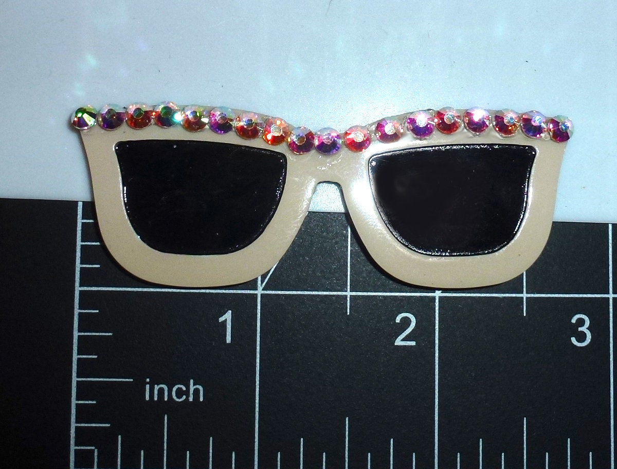 Puppy Bows ~ Tan rhinestone glasses Dog bow sunglasses pet hair barrette clip
