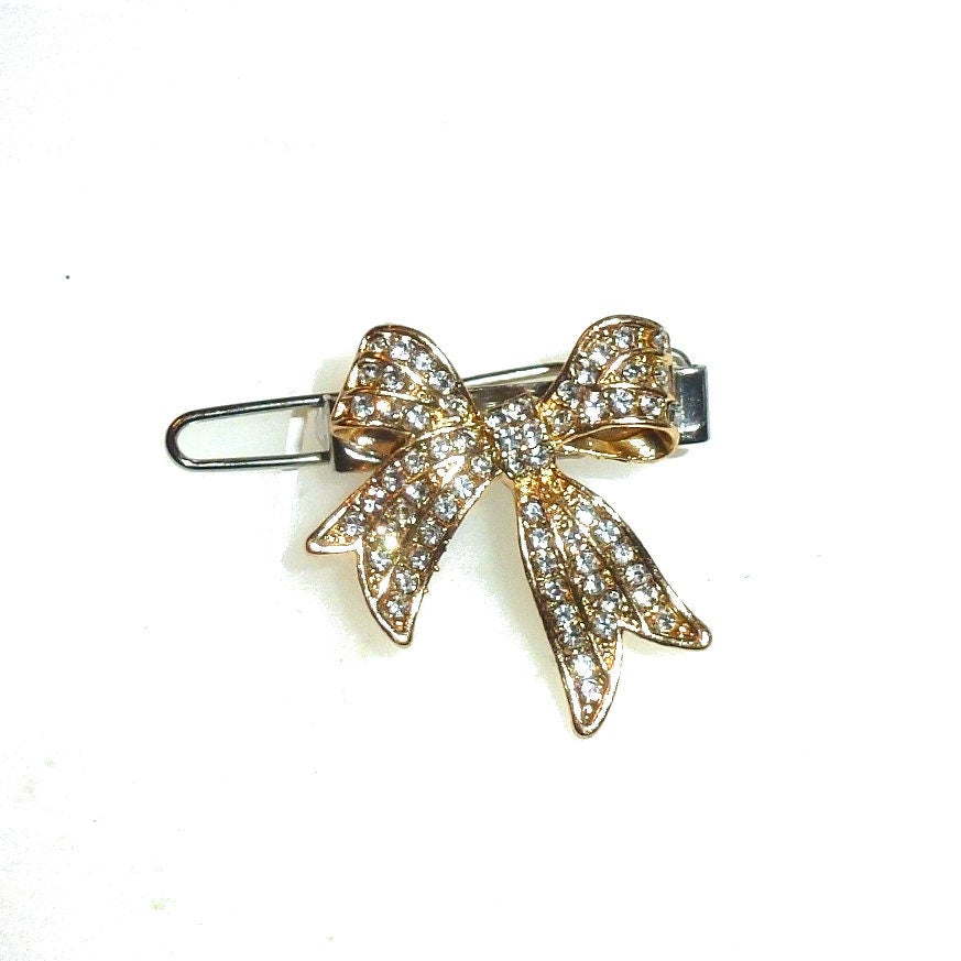 Puppy Bows ~ tiny Gold bowknot style 71 rhinestone dog bow barrette crystal