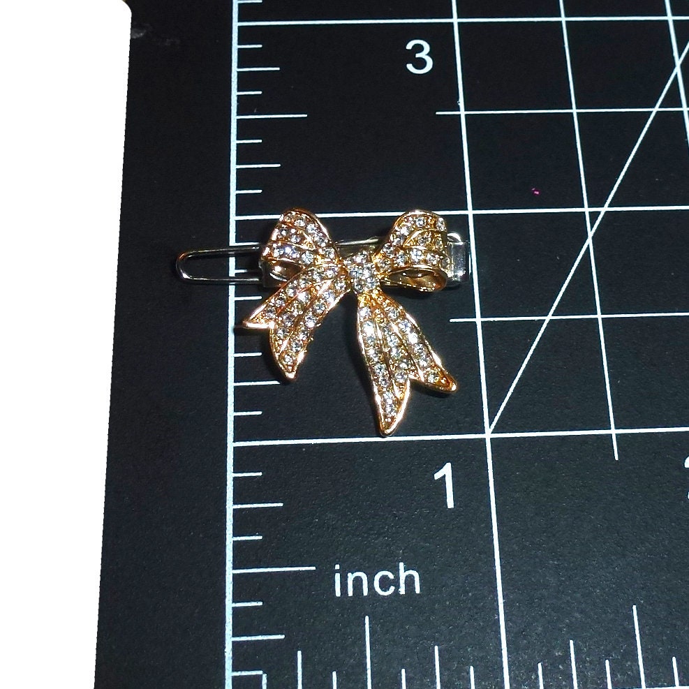 Puppy Bows ~ tiny Gold bowknot style 71 rhinestone dog bow barrette crystal