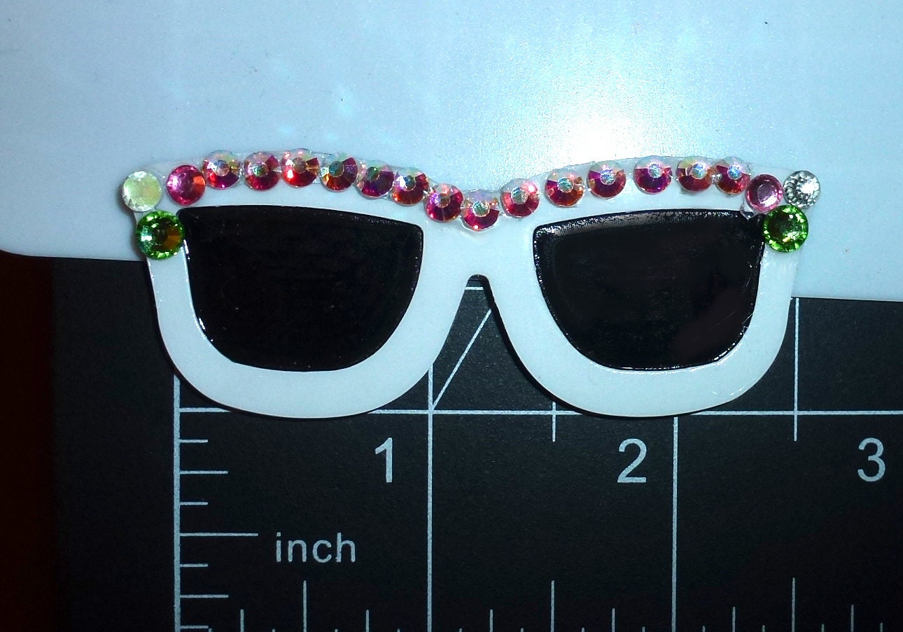 Puppy Bows ~ White rhinestone glasses Dog bow sunglasses pet hair barrette clip