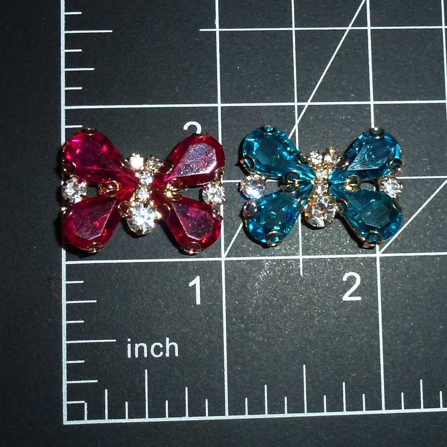 Puppy Bows ~ Small crystal pink or blue butterfly style 72 rhinestone dog bow barrette